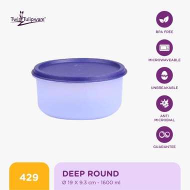 Kotak Makan Twin Tulipware Deep Round 1600 ML Blue Diamond