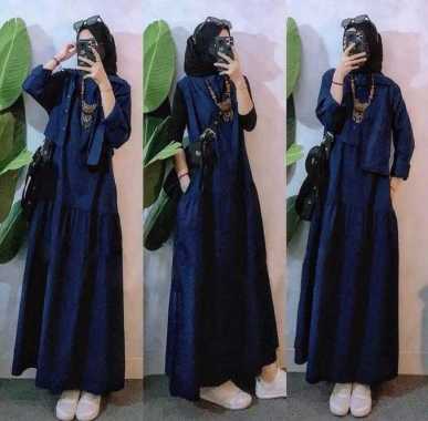 Bianca Set - Baju set Gamis + outer _ Gamis set linen Rami - Set Remaja NAVY