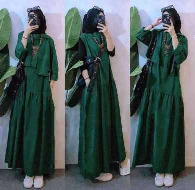 Bianca Set - Baju set Gamis + outer _ Gamis set linen Rami - Set Remaja GREEN