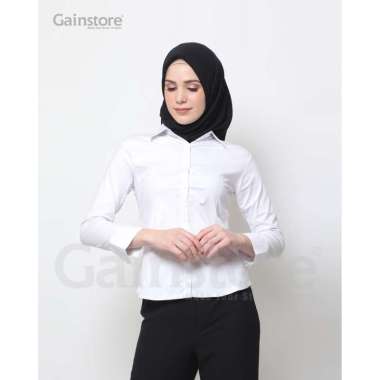 Kemeja Putih Polos Wanita Baju Kantor Formal Kerja Cewek Katun Kancing Tutup Katun Strec 4XL