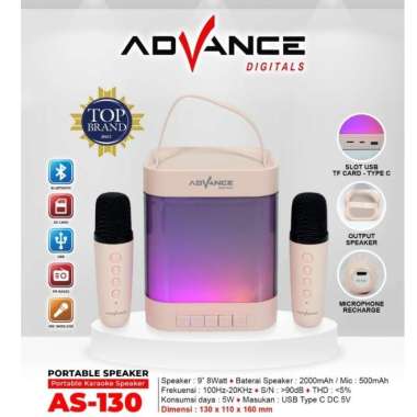 Advance Speaker AS-130 Speaker Portable Karaoke Bluetooth Free 2 Mic V2 Pink