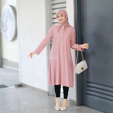 Bayleaf.id Sandra Striped Tunik / Tunik Wanita Casual Premium / Tunik Wanita Motif Garis XL DENIM