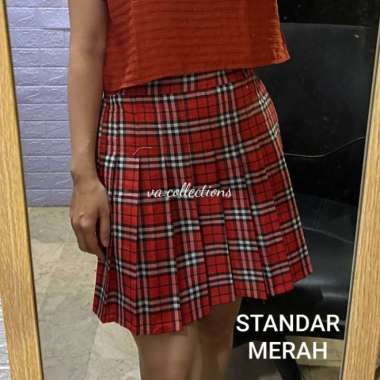ROK WANITA MODEL KOREA / TENNIS SKIRT / ROK JKT48 / ROK KOREA KOTAK - standard putih standard merah