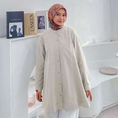 Dauky Atasan Tunik Kemeja Wanita M Tunic Regular Pocket S-M Bone