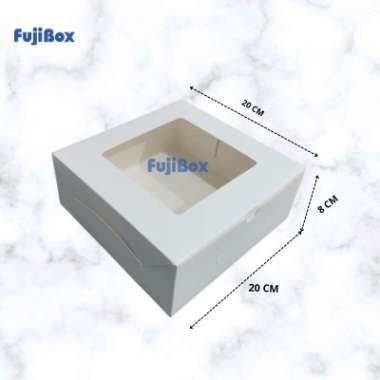 Fuji Box Dus kotak kue ivory 20 cm x 20 cm x 8 cm putih ivory premium jendela ( 10 pcs )