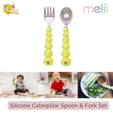 Melii Baby Silicone Caterpillar Spoon & Fork Set | Sendok & garpu anak