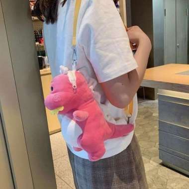 Tas Selempang Boneka DINO // tas Hp Boneka PINK