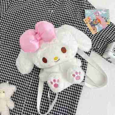 - Tas Ransel Wanita Boneka Bulu MELODY - Tas ransel Boneka lUcu Ala Korea Putih