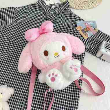 - Tas Ransel Wanita Boneka Bulu MELODY - Tas ransel Boneka lUcu Ala Korea PINK