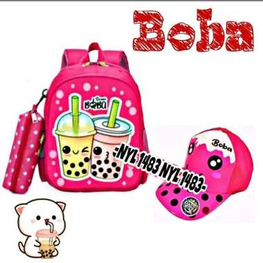 / Tas BOBA 3 in1/ Tas Ransel Anak Sekolah TK -SD/ Free Tempat pensil+ Topi Boba dan Alat tulis anak 