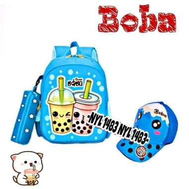 / Tas BOBA 3 in1/ Tas Ransel Anak Sekolah TK -SD/ Free Tempat pensil+ Topi Boba dan Alat tulis anak 
