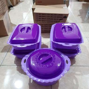 Tempat prasmanan plastik set/Tempat prasmanan isi 5 pcs/wadah saji tutup +bubble+dus Ungu