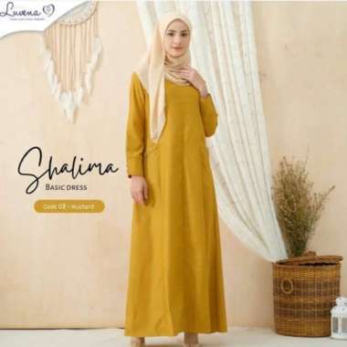 gamis wanita dress shalima bahan katun toyobo fodu original - Abu-abu, S M Mustard