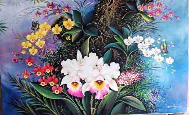 Lukisan Bunga Anggrek dengan Sentuhan Desain Modern yang Elegan (Ukuran 135x85cm)