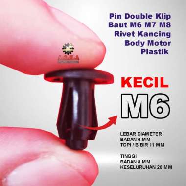 Pin Double Klip Baut M6 Rivet Kancing Body Motor Plastik Kecil