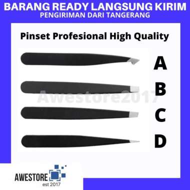 Pinset Cabut Bulu Mata Hidung Alis Profesional Tweezer Stainless Steel Hitam - 1SET 4PC PINSET