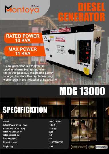 Genset Generator Silent 10 KVA Montoya MDG 13000 Japan Technology