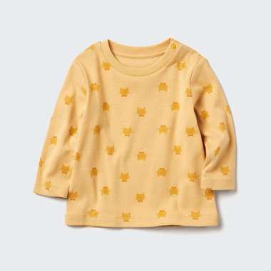 UNIQLO BABY T-Shirt Kaos Bayi Kerah Bulat Crew neck Lengan Panjang Motif Pattern Yellow 80