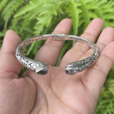 Gelang Bracelet Perak Silver Cuff Bali Asli 925 Ukir Batu Natural Blue Topaz Amethyst Unik Elegan Cu