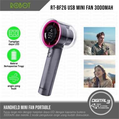 ROBOT Mini Fan RT-BF26 Kipas Angin Genggam USB Portable Handheld with LED Display 3000mAh