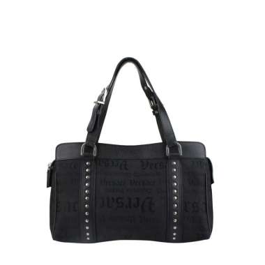 Versace Black Canvas Logo Shoulder Bag