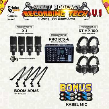PAKET PODCAST RECORDING TECH 4 ORANG - PRO RTX6 - RECORDING TECH X1 FULL BOOM ARM
