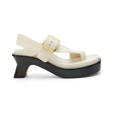 [12.12 Dealcember] Loewe Ease 90 Sandals Heels Brushed and Suede Leather Canvas 40 White
