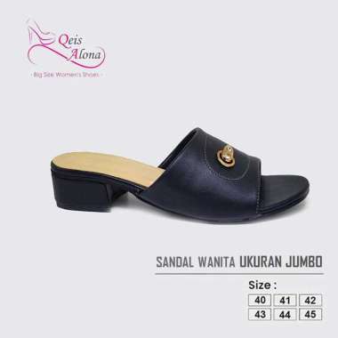 Sandal Wanita Selop Formal Kulit Hitam Sendal Heels Pesta Casual Cewe Ukuran Jumbo Big Size 42
