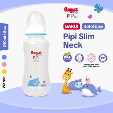 Bagus Pipi Slim Neck Baby Bottle 240 ml (M) - Botol Susu Bayi Biru