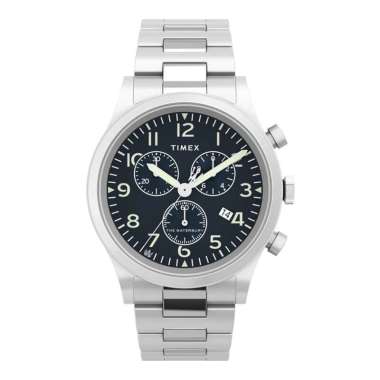 Jam Tangan Pria Timex Waterbury TW2W48200 Traditional Chronograph Blue Dial Stainless Steel Strap