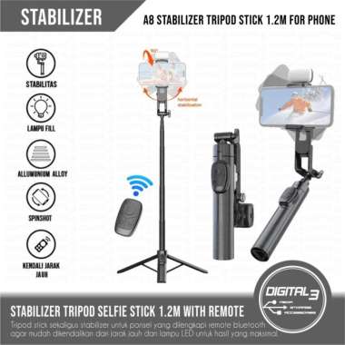 Gimbal Stabilizer A8 for HP Smartphone Tripod Selfie Stick Anti Goyang 1.2m Foldable Portable