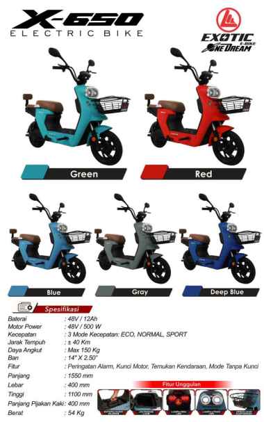 Sepeda Listrik Exotic X-650 New Biru