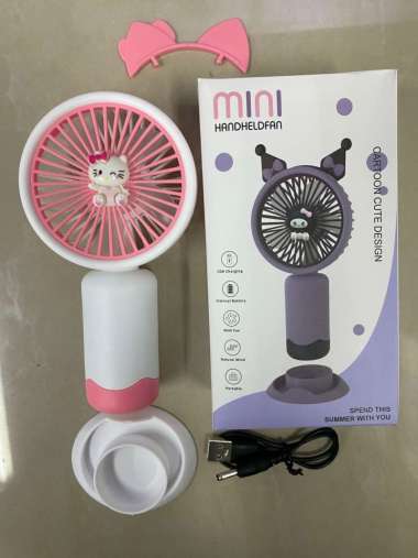 Kipas Gengam Mini Holder HP Sanrio Melody Cinnamoroll Kuromi Kipas Angin Fan Portable With Stand Hol