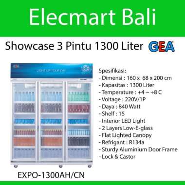 Kulkas Showcase 3 Pintu 1300 Liter GEA 15 Rak EXPO-1300