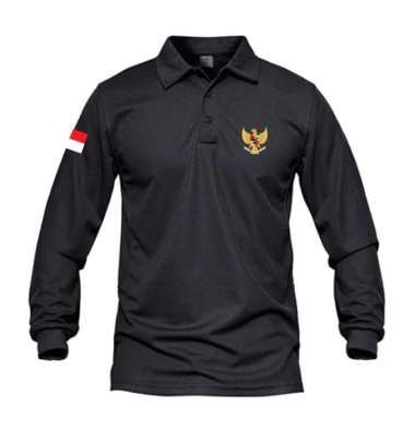 Jemssky - Kaos Polo Shirt Pria Kerah Lengan Panjang Garuda Merah Putih Sablon Print Quality Hitam XX