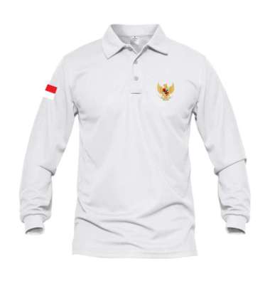 Jemssky - Kaos Polo Shirt Pria Kerah Lengan Panjang Garuda Merah Putih Sablon Print Quality Putih M