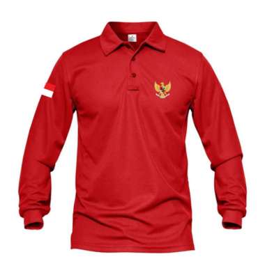 Jemssky - Kaos Polo Shirt Pria Kerah Lengan Panjang Garuda Merah Putih Sablon Print Quality Merah XX
