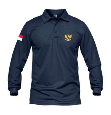 Jemssky - Kaos Polo Shirt Pria Kerah Lengan Panjang Garuda Merah Putih Sablon Print Quality Navy XXL