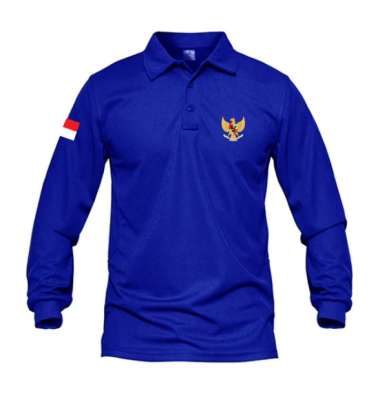 Jemssky - Kaos Polo Shirt Pria Kerah Lengan Panjang Garuda Merah Putih Sablon Print Quality Biru M