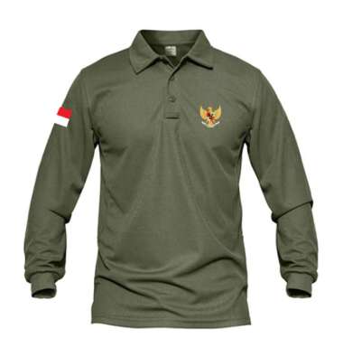 Jemssky - Kaos Polo Shirt Pria Kerah Lengan Panjang Garuda Merah Putih Sablon Print Quality Army M