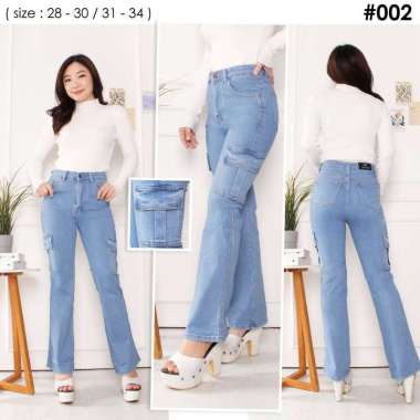 Celana Panjang Wanita Jeans Highwaist Cutbray Cargo Skinny Softjeans Stretch Model Kaki Lebar Denim 