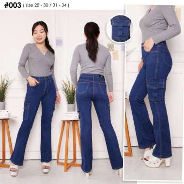 Celana Panjang Wanita Jeans Highwaist Cutbray Cargo Skinny Softjeans Stretch Model Kaki Lebar Denim 