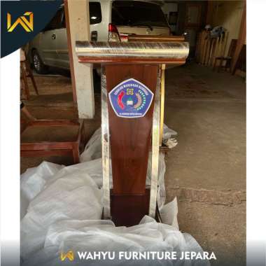 Mimbar Podium Stainless Model Minimalis Rangka Kayu Jati Finishing