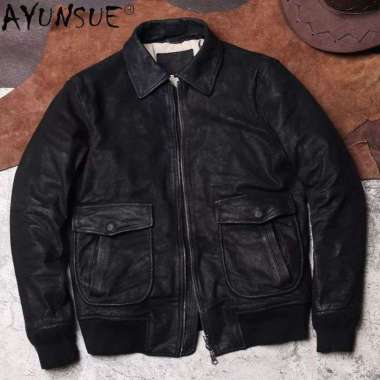 Bevera- jaket kulit pria asli sapi srangken 100% original | jaket kulit vintage terbaru Hitam S