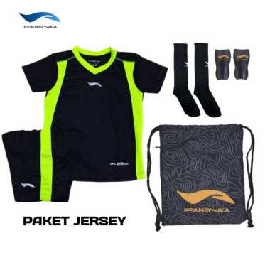 PANENKA - Stelan Jersey Baju Bola Futsal Anak Kids Junior Football 10-12 PAKET Jersey Hitam