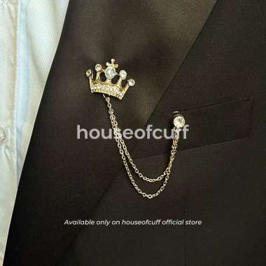 Lapel Pin Bros Jas Wedding Best Man CHAIN CROWN GEM PIN Silver