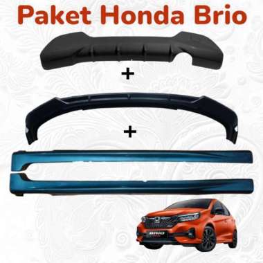 Paket Front Lips + Diffuser Bumper Belakang + Side Skirt Otoproject All New Brio 2022-2024 Black Glo