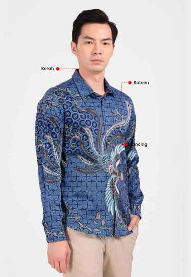 MANZONE - Kemeja Batik Lengan Panjang Pria Rhaka Slim Fit - Grey Grey L