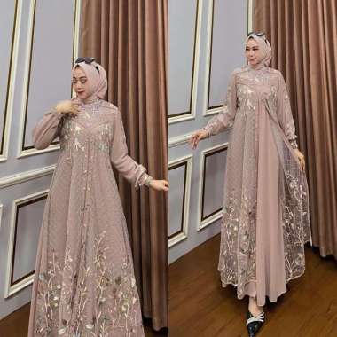 Kiukiu Anatasya Dress - Gamis Wanita Ceruti mixTille Garden - Gmais Kondangan - Dress Tille mewah mu