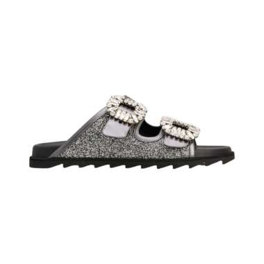 [12.12 Dealcember] Roger Vivier Slidy Viv' Lurex Mules Silver Black 39 Black